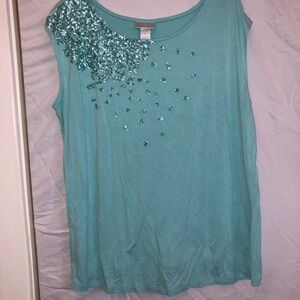 2X Lane Women's Sequin-Embellished Mint Green Tank Top